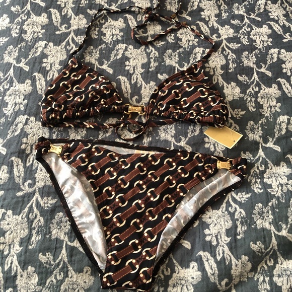Michael Kors Brown logo Bikini Size 8 - Picture 11 of 14